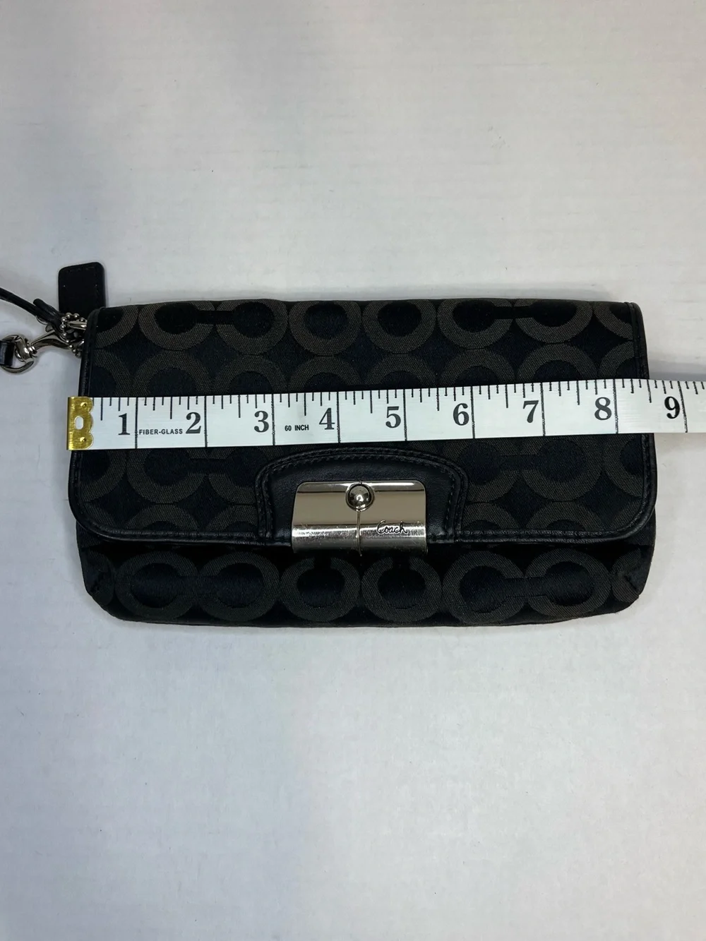 Coach Kristin Signature Op Art Black Jacquard Wristlet Clutch Bag